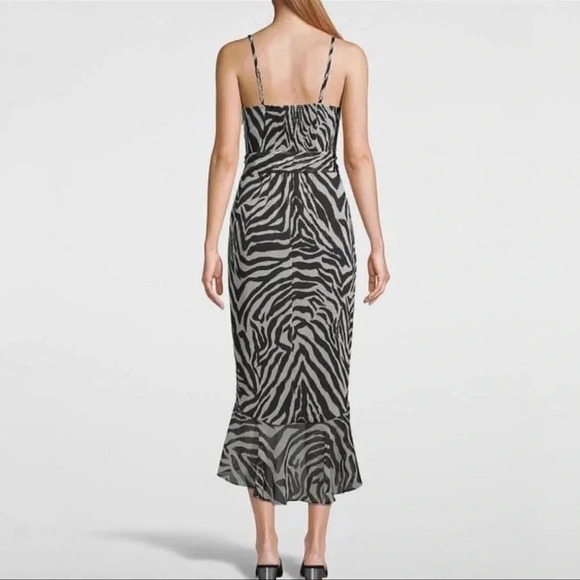 White House Black market Zebra Dress Spaghetti Straps Ruffle high-low Cowl 2 - Picture 2 of 15